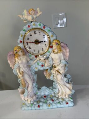 Vintage Angelic Ceramic like Mantel Clock - Pastel Multi-Color